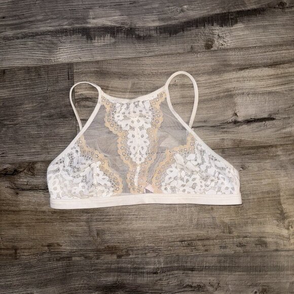 Victoria’s Secret Pink and White Body by Victoria Lace Bralette Size Small - Picture 1 of 4
